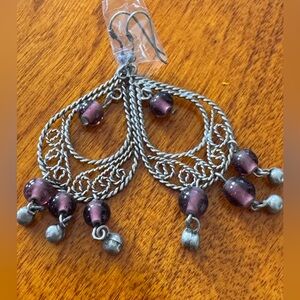 Silver and Purple Dangle Earrings